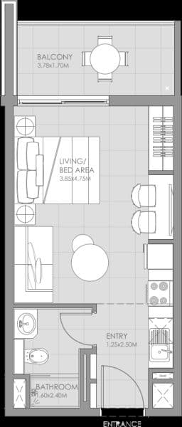 Mag City Apartments, 0-Bed Floor Plan, type: Studio