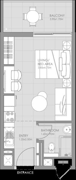 Mag City Apartments, 0-Bed Floor Plan, type: Studio