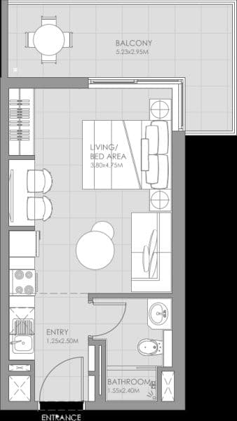 Mag City Apartments, 0-Bed Floor Plan, type: Studio