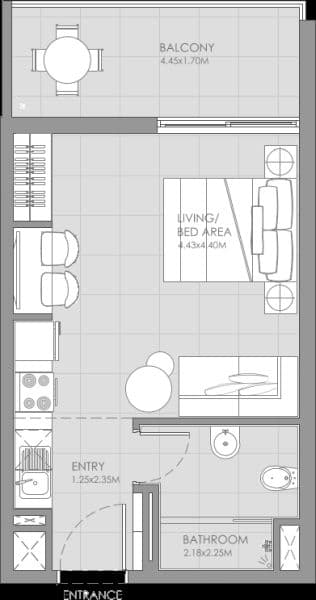 Mag City Apartments, 0-Bed Floor Plan, type: Studio