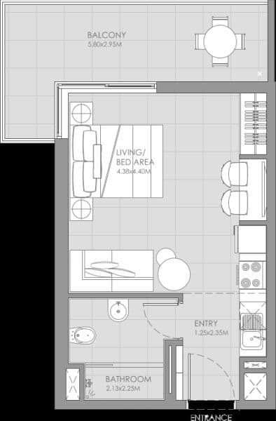 Mag City Apartments, 0-Bed Floor Plan, type: Studio