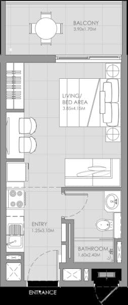 Mag City Apartments, 0-Bed Floor Plan, type: Studio