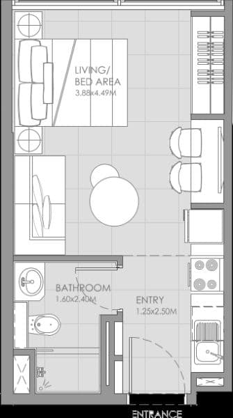 Mag City Apartments, 0-Bed Floor Plan, type: Studio