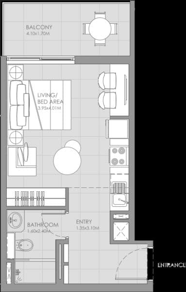 Mag City Apartments, 0-Bed Floor Plan, type: Studio