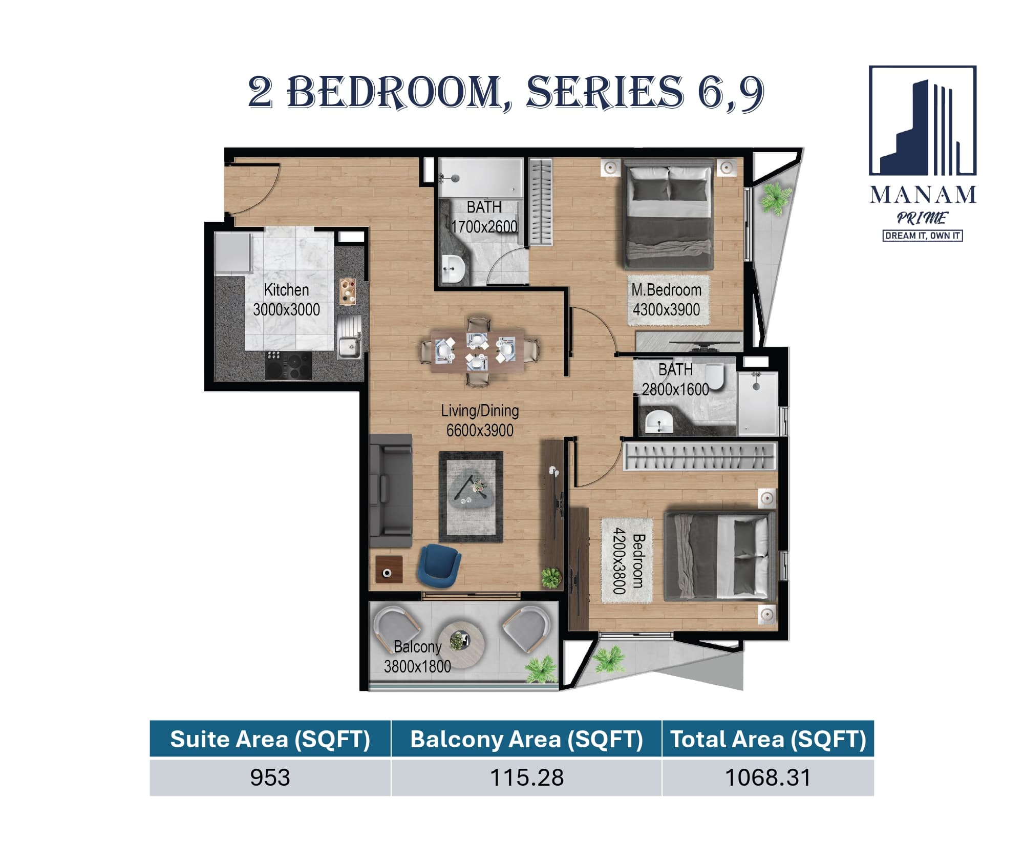 Manam Prime, 2-Bed Floor Plan, type: 2 Bed