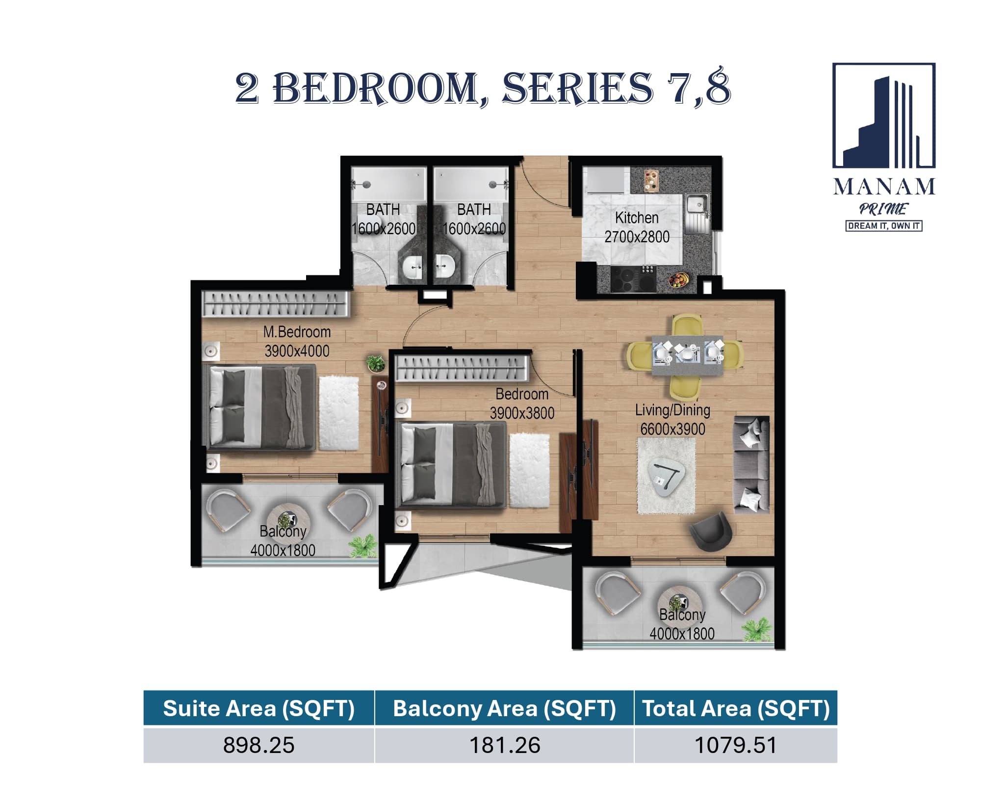 Manam Prime, 2-Bed Floor Plan, type: 2 Bed