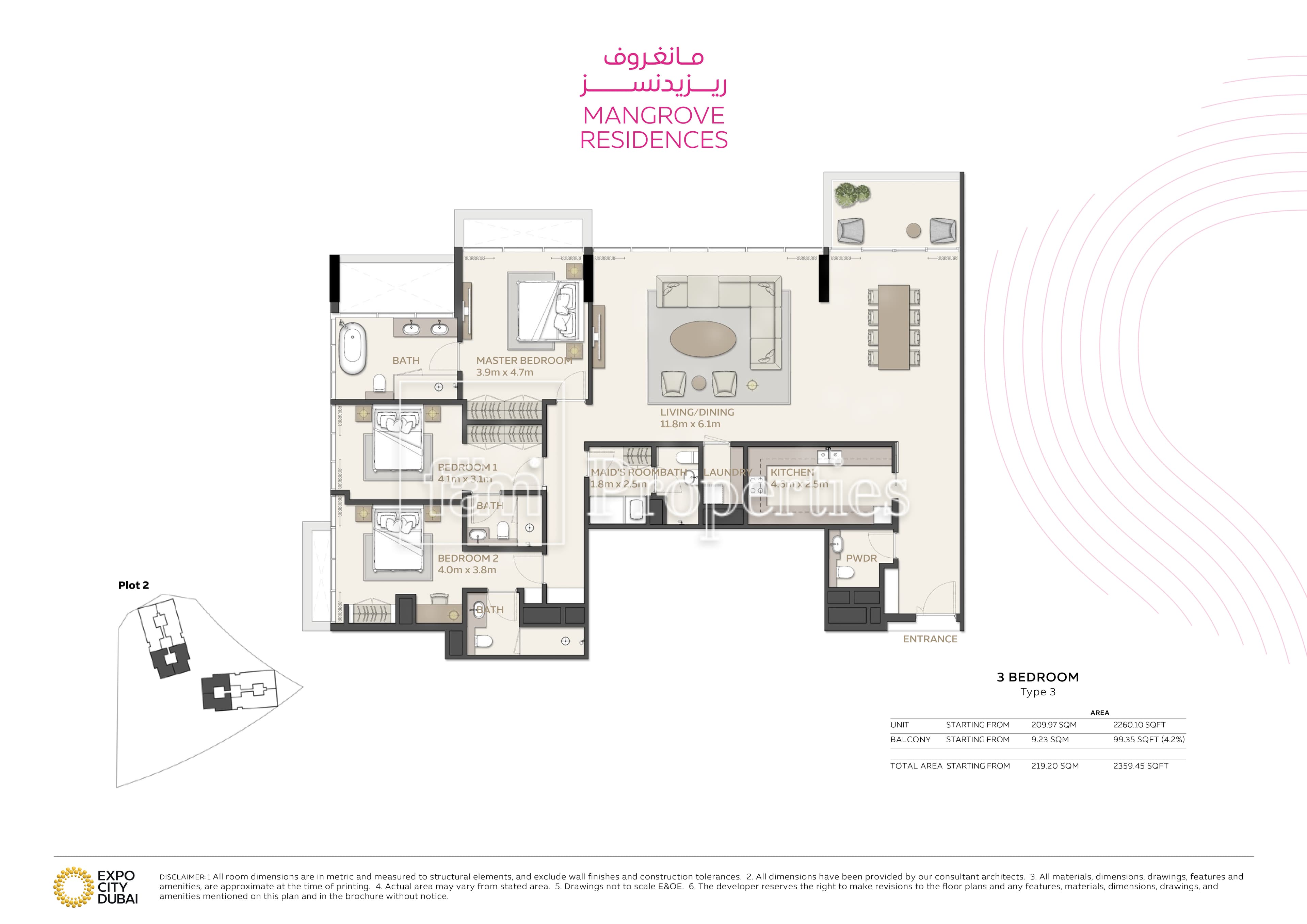 Mangrove Residences, 3-Bed Floor Plan, type: 3 Bedroom