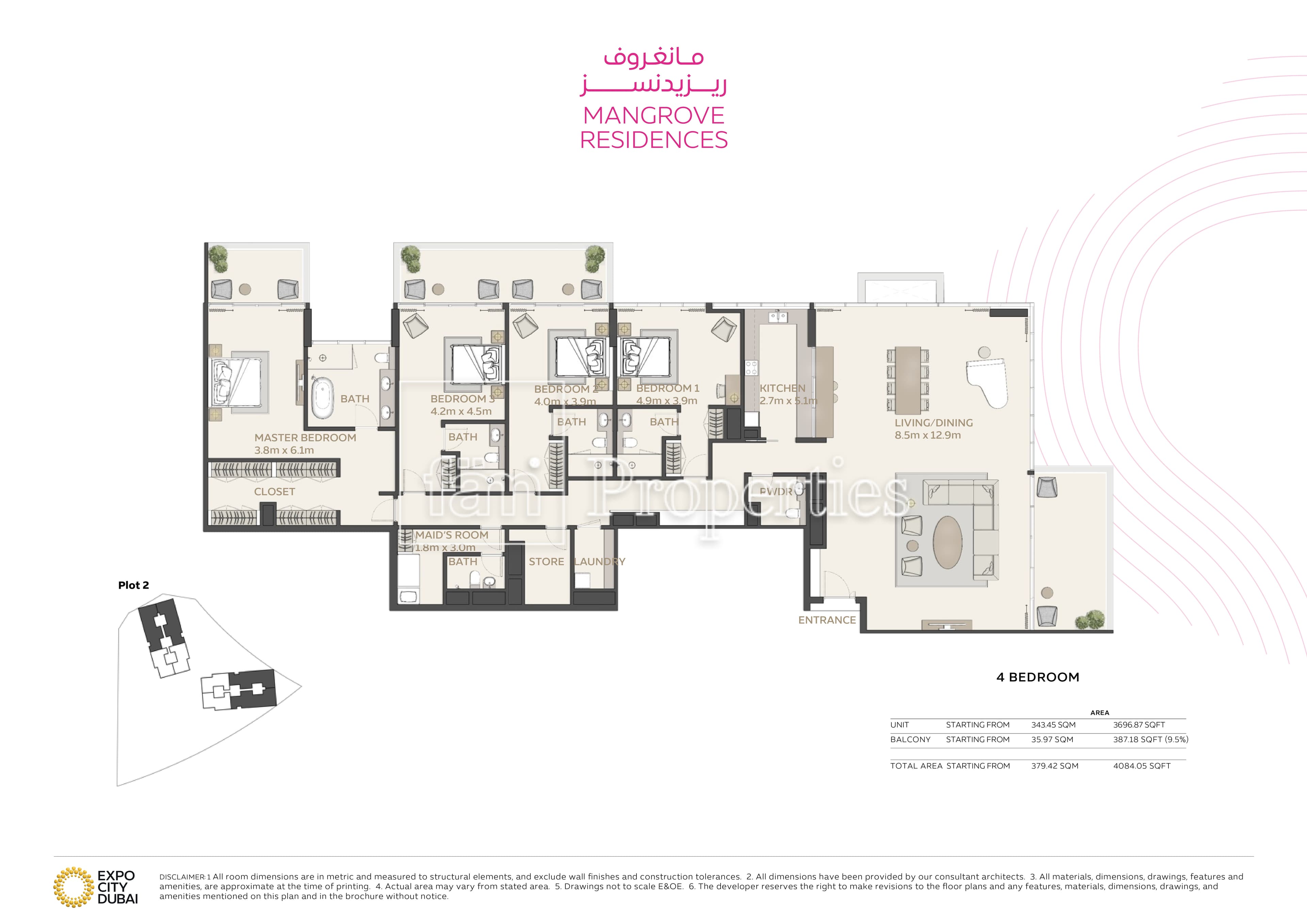 Mangrove Residences, 4-Bed Floor Plan, type: 4 Bedroom