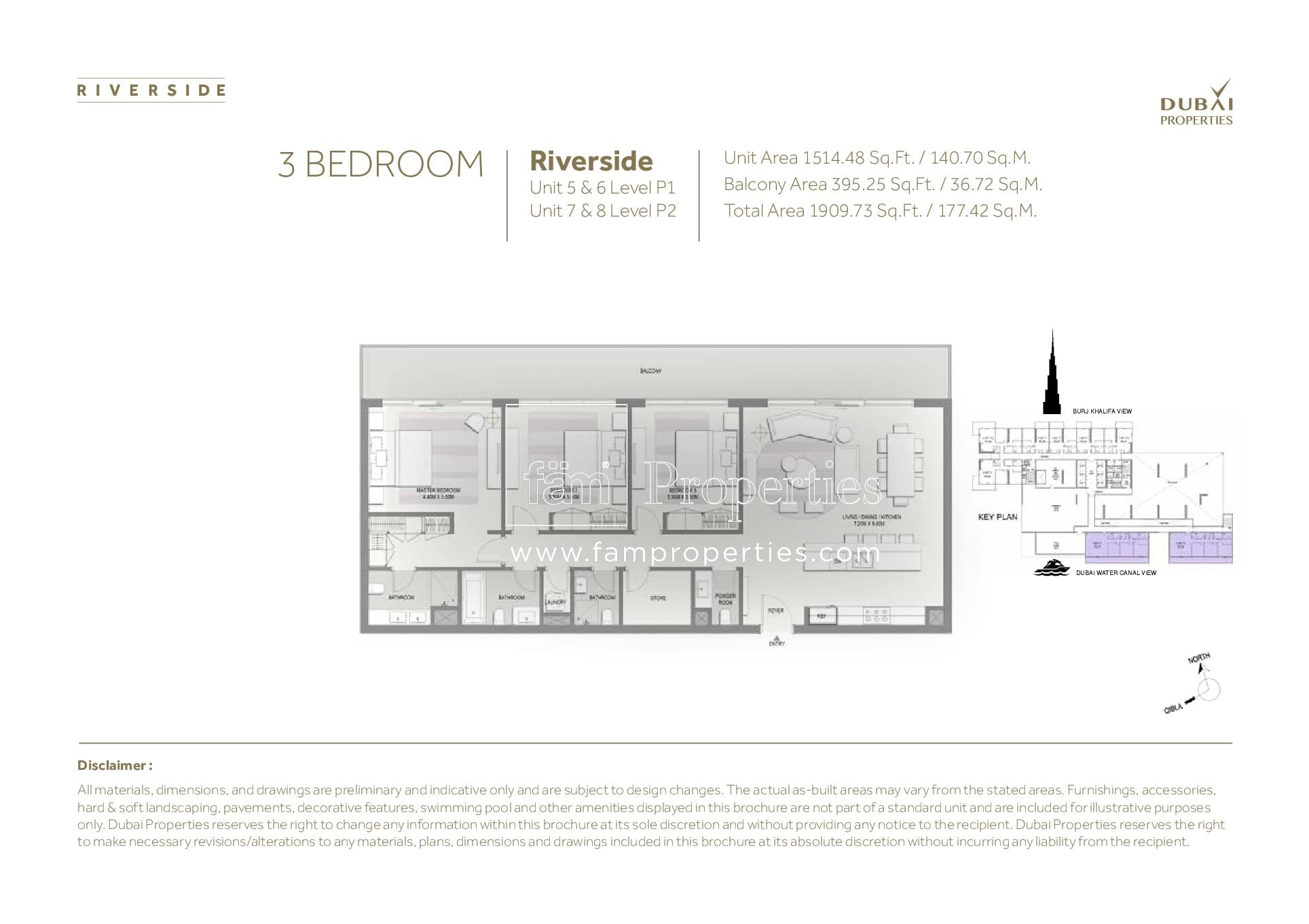 Marasi Riverside, 3-Bed Floor Plan, type: 3 Bedroom