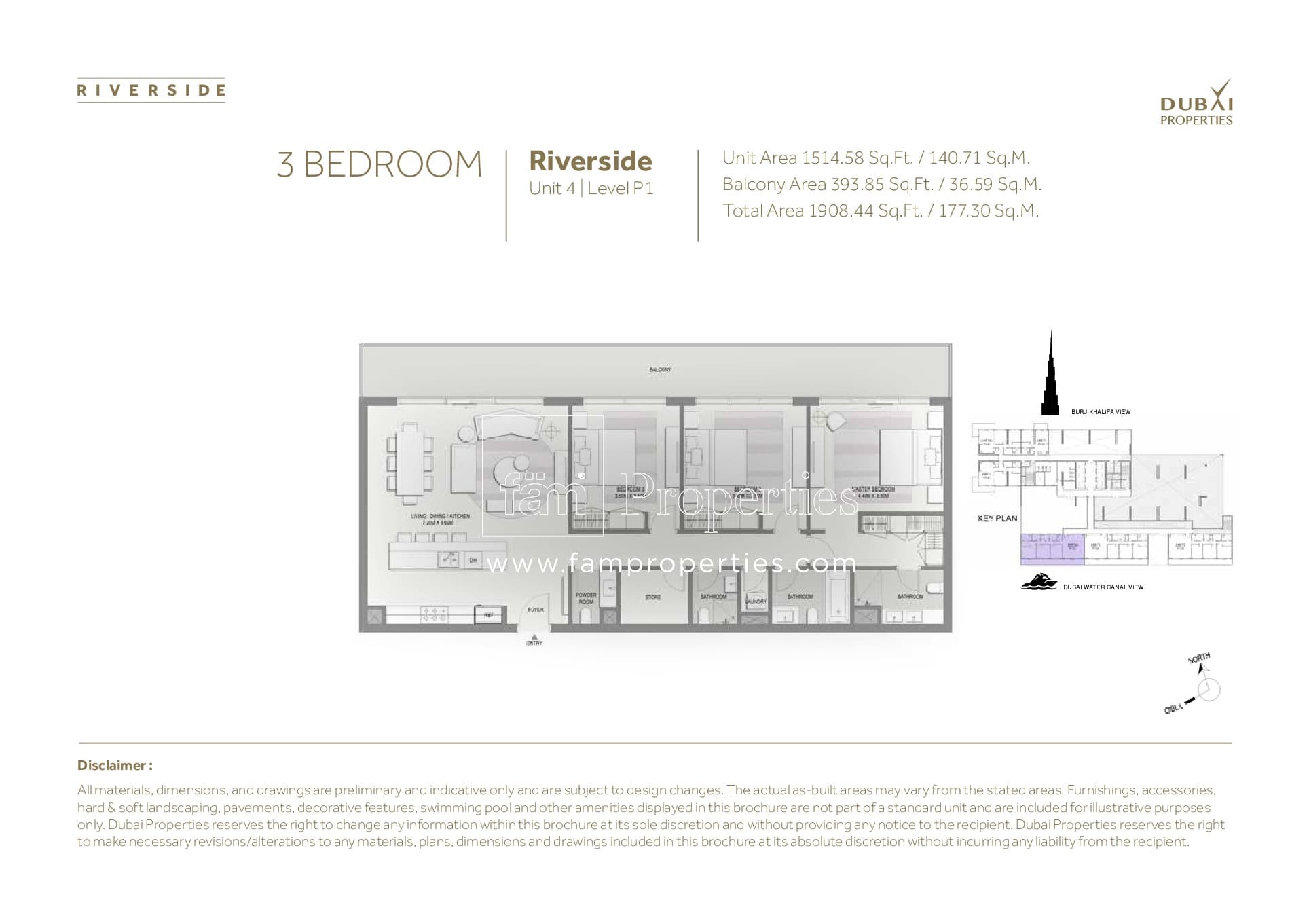 Marasi Riverside, 3-Bed Floor Plan, type: 3 Bedroom