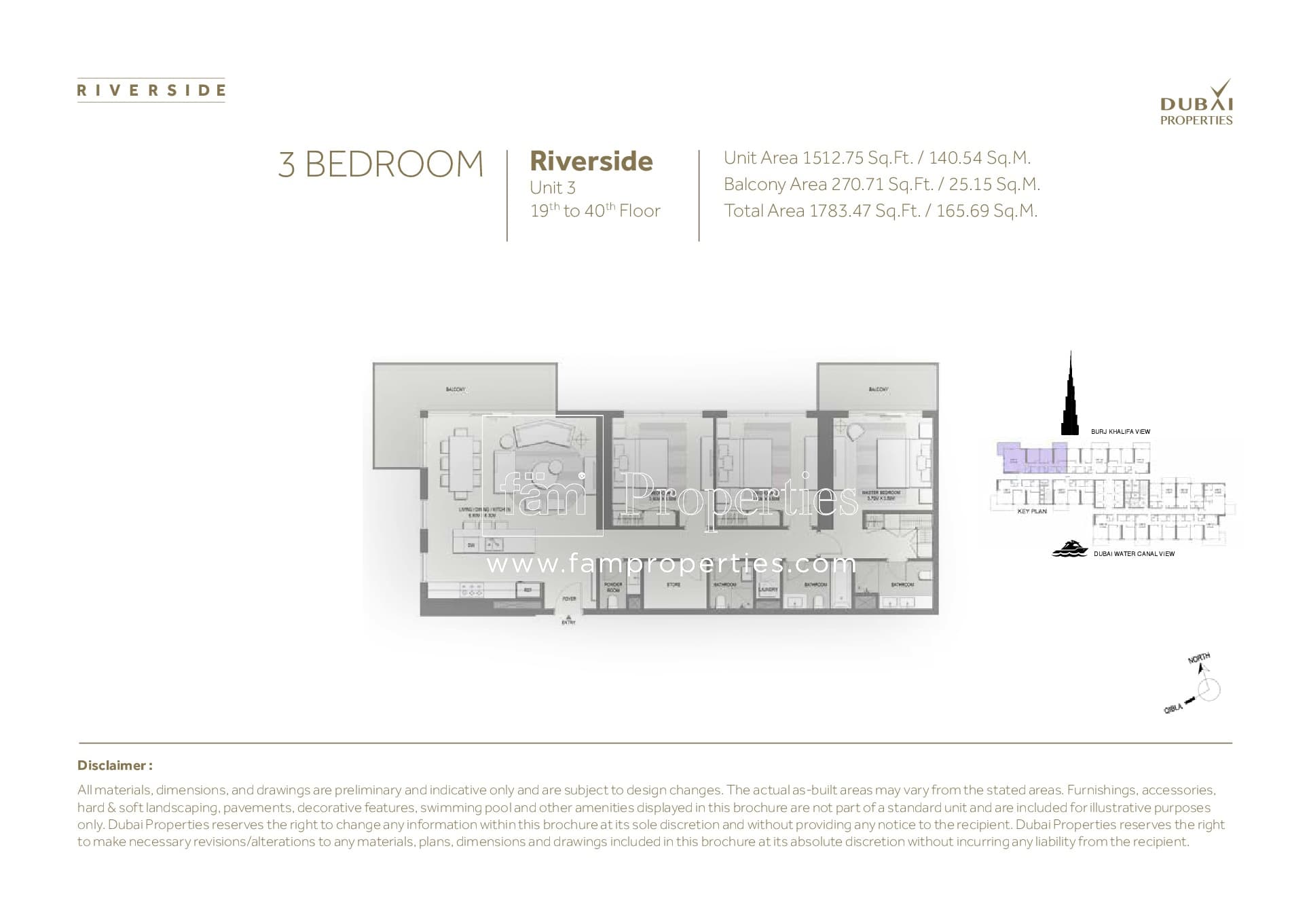 Marasi Riverside, 3-Bed Floor Plan, type: 3 Bedroom