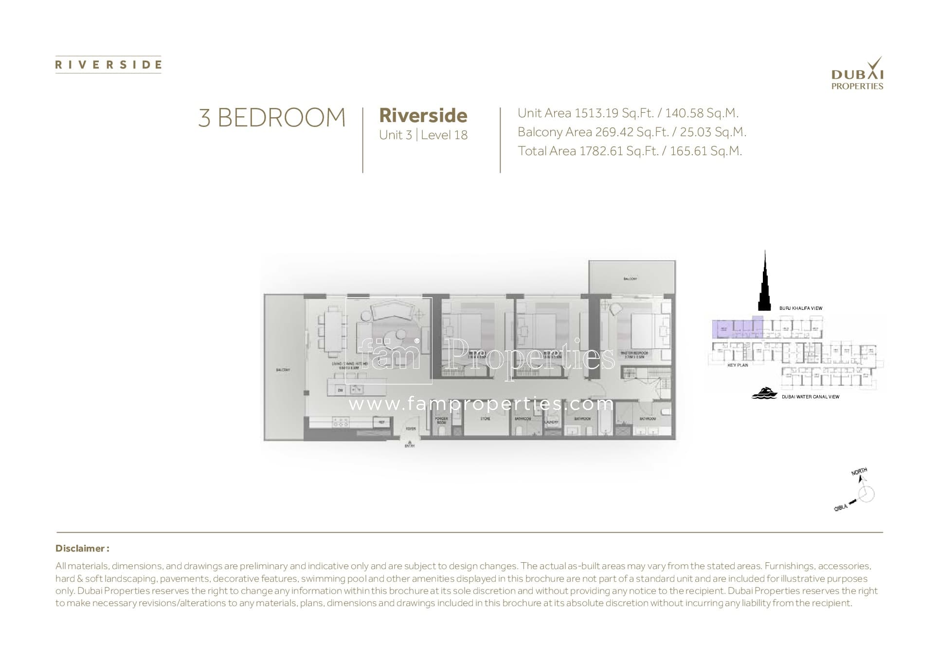Marasi Riverside, 3-Bed Floor Plan, type: 3 Bedroom