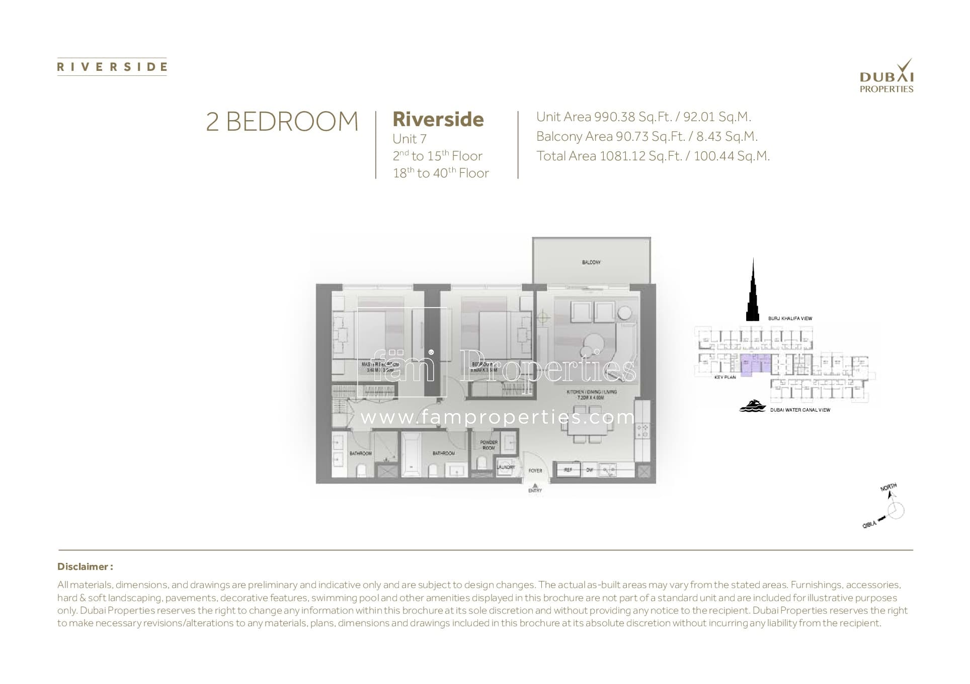 Marasi Riverside, 2-Bed Floor Plan, type: 2 Bedroom