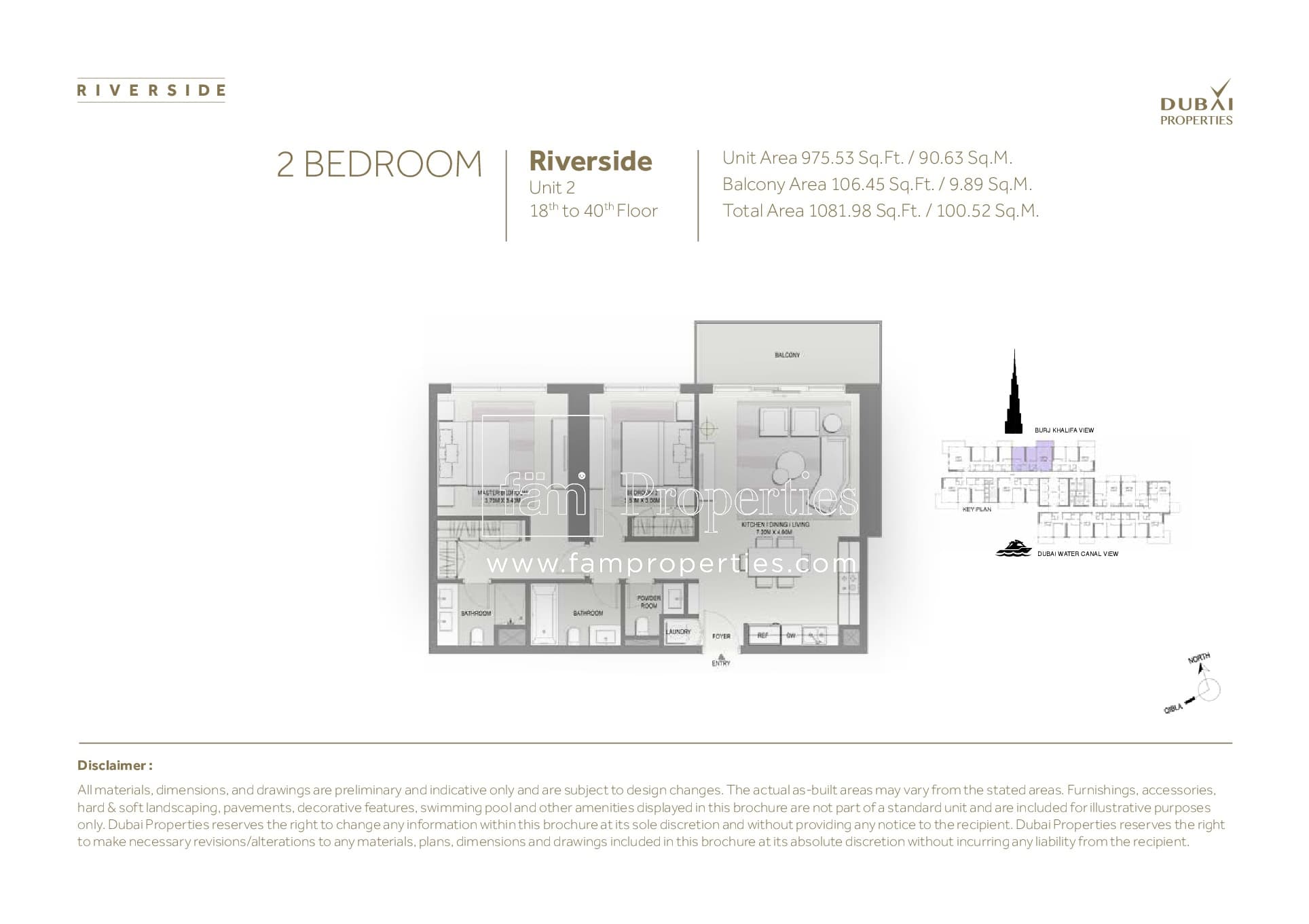 Marasi Riverside, 2-Bed Floor Plan, type: 2 Bedroom