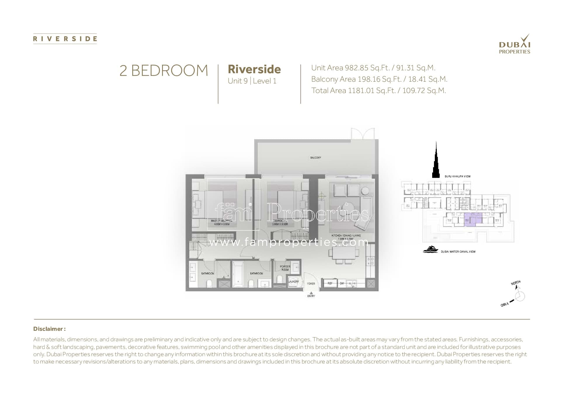 Marasi Riverside, 2-Bed Floor Plan, type: 2 Bedroom