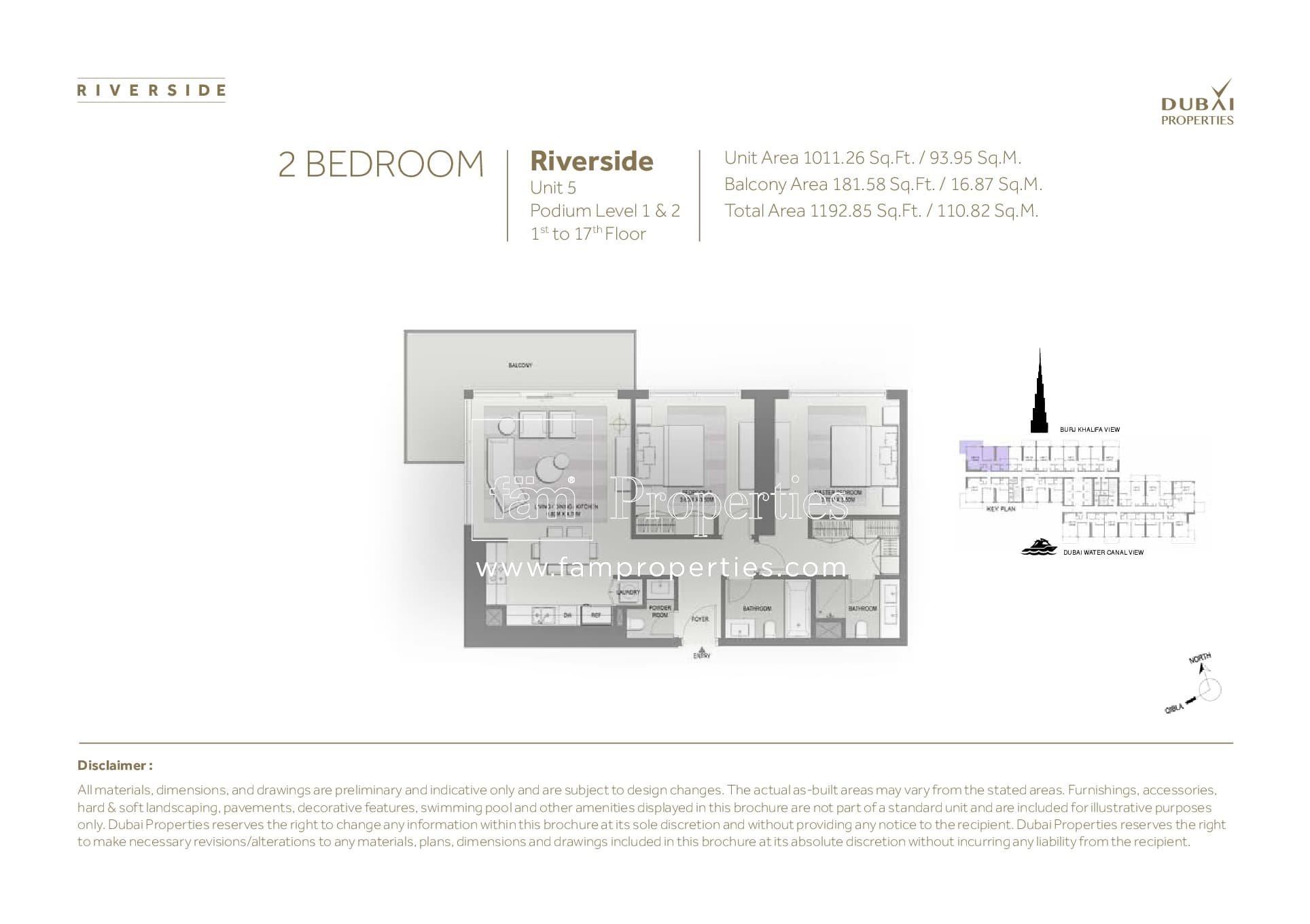 Marasi Riverside, 2-Bed Floor Plan, type: 2 Bedroom