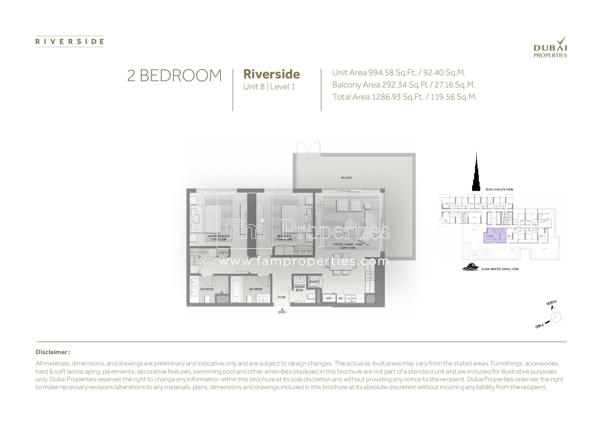 Marasi Riverside, 2-Bed Floor Plan, type: 2 Bedroom
