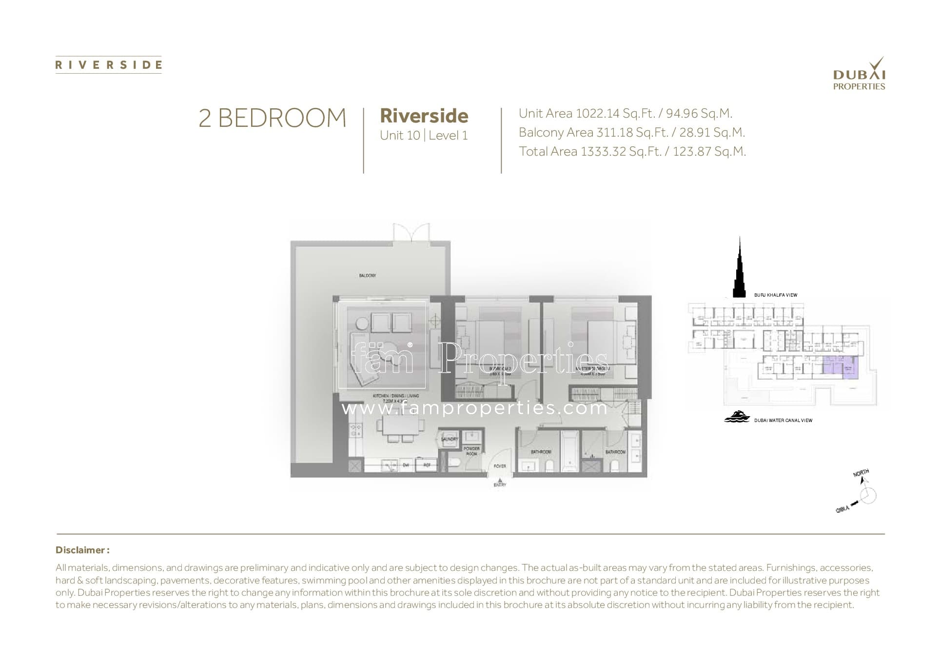 Marasi Riverside, 2-Bed Floor Plan, type: 2 Bedroom