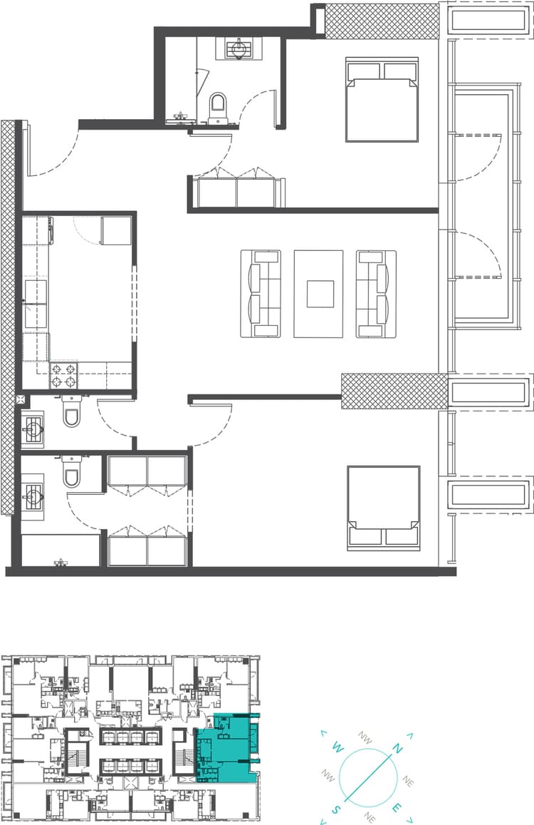Marina Arcade Tower, 2-Bed Floor Plan, type: 2BR Type 2B (Palm Jumeirah View)