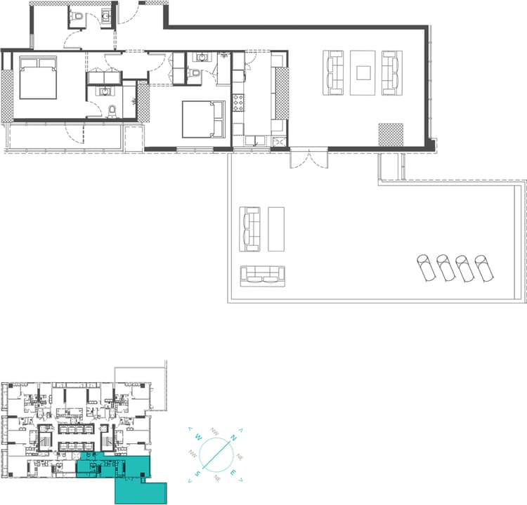 Marina Arcade Tower, 2-Bed Floor Plan, type: 2BR Type 2C (Palm Jumeirah and Marina 23 View)