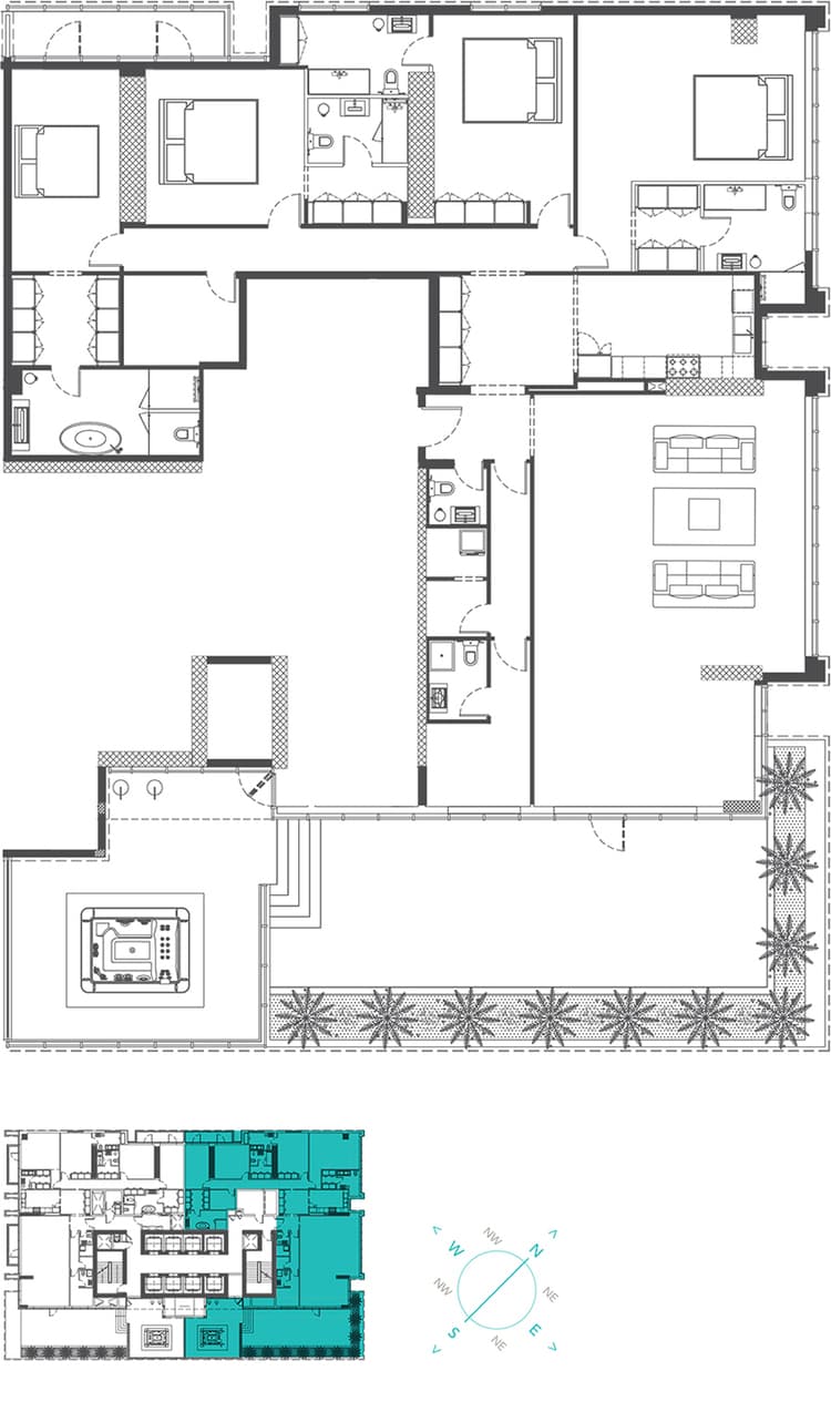 Marina Arcade Tower, 4-Bed Floor Plan, type: Type 4A (Palm Jumeirah, Marina 23 and Al Seef Views)