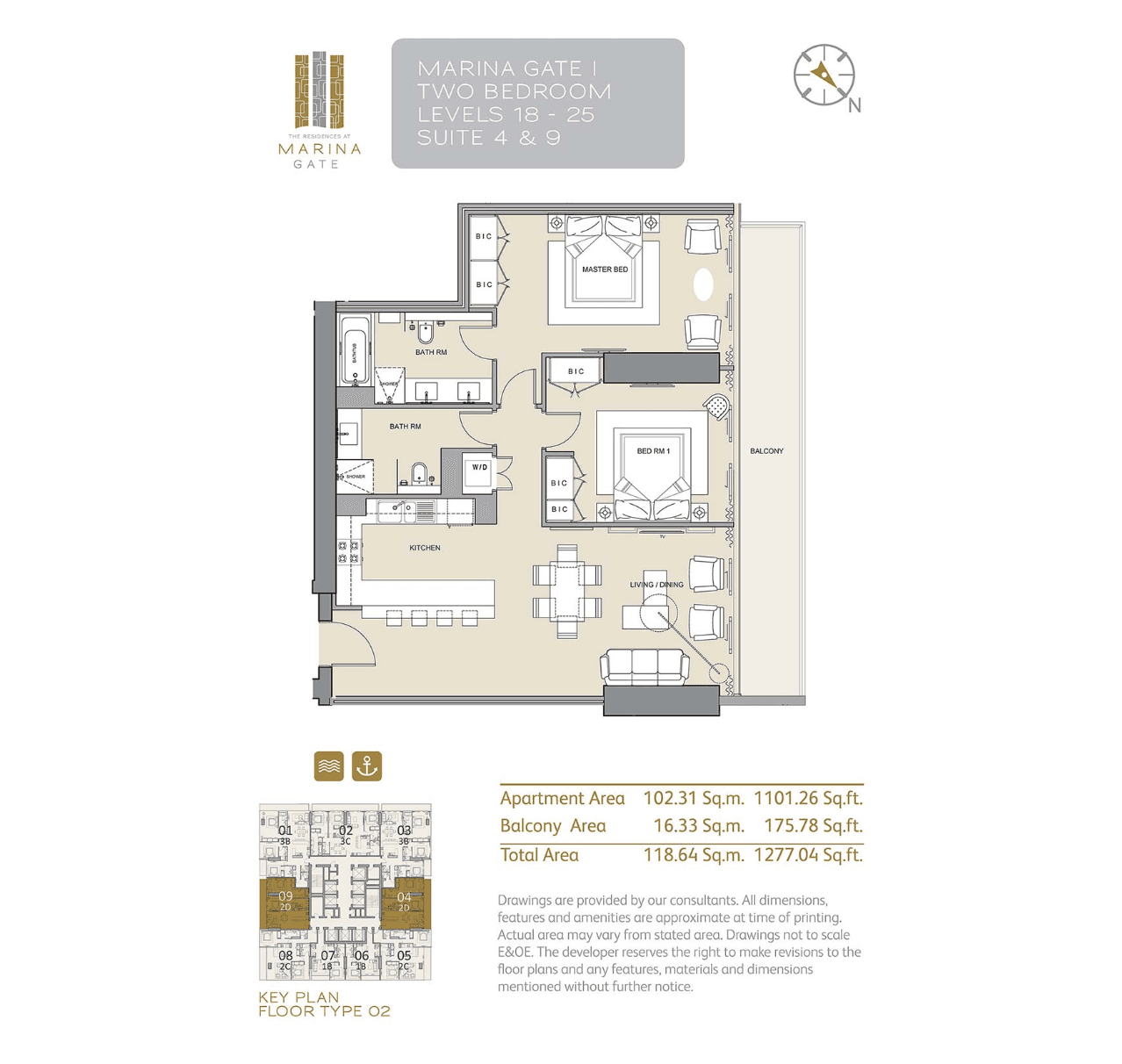 Marina Gate 1, 2-Bed Floor Plan, type: 2D
