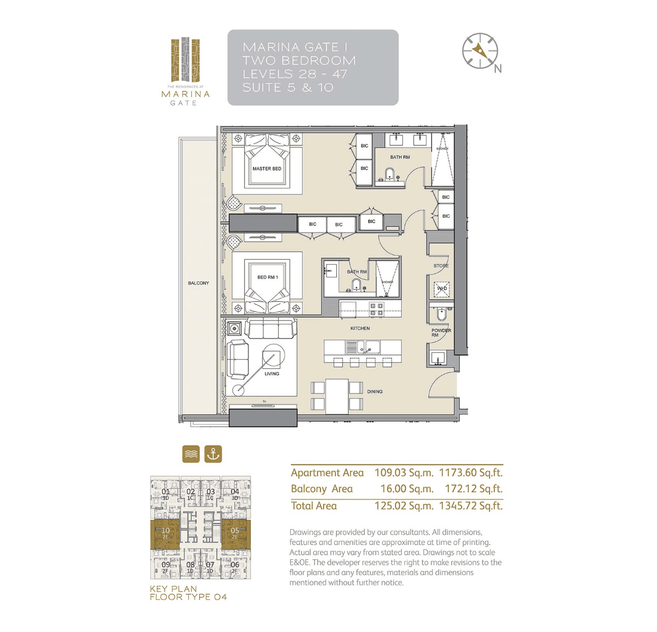 Marina Gate 1, 2-Bed Floor Plan, type: 2E