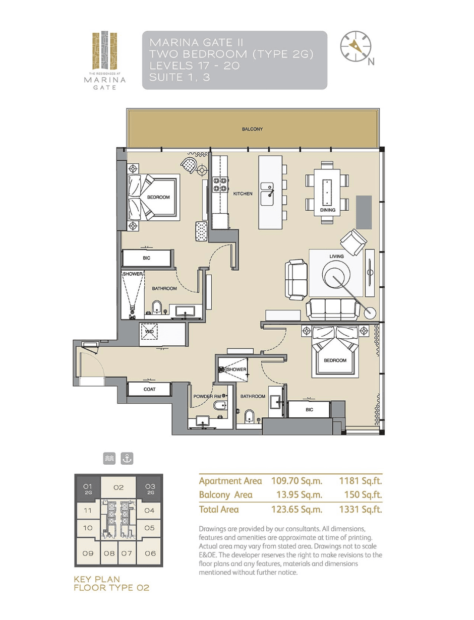 Marina Gate 2 (not in use), 2-Bed Floor Plan, type: 2G