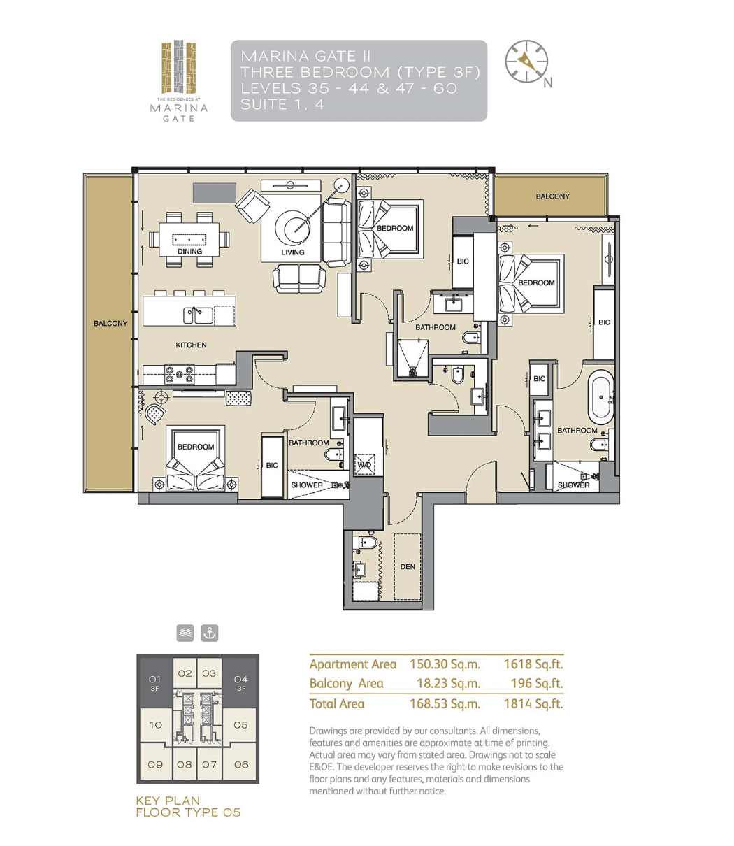 Marina Gate 2 (not in use), 3-Bed Floor Plan, type: 3F