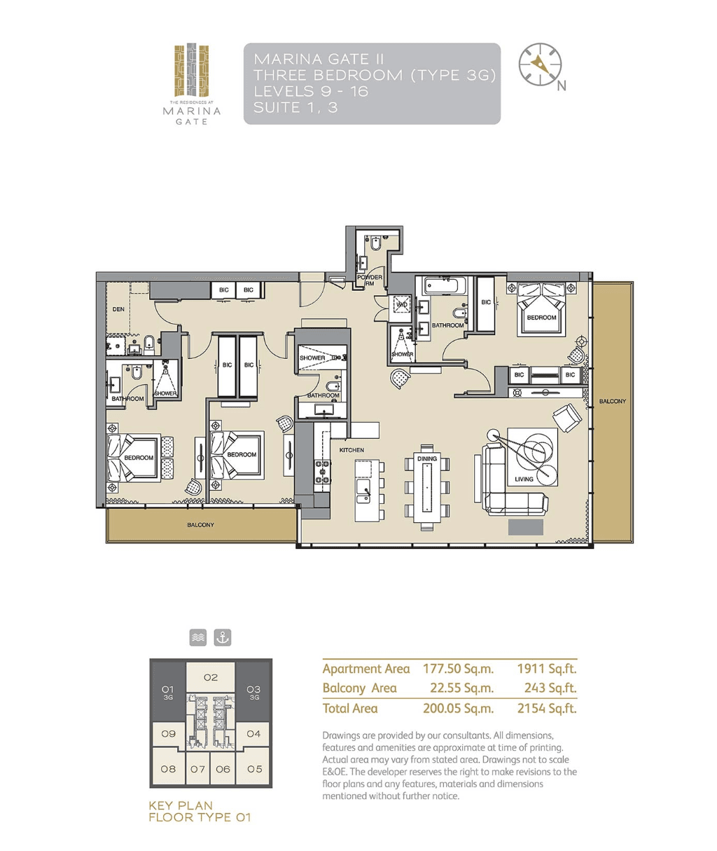 Marina Gate 2 (not in use), 3-Bed Floor Plan, type: 3G