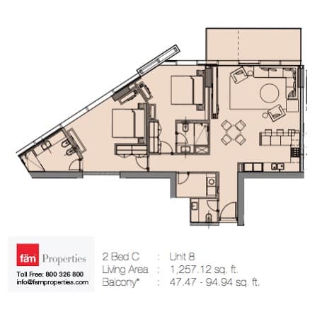 Marquise Square, 2-Bed Floor Plan, type: 2 Bed C - Unit 8