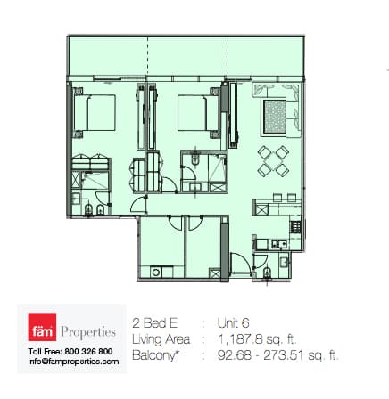 Marquise Square, 2-Bed Floor Plan, type: 2 Bed E - Unit 6