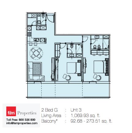 Marquise Square, 2-Bed Floor Plan, type: 2 Bed G - Unit 3