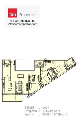 Marquise Square, 3-Bed Floor Plan, type: 3 Bed B - Unit 4
