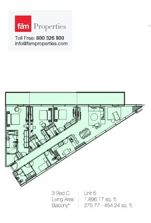 Marquise Square, 3-Bed Floor Plan, type: 3 Bed C - Unit 5