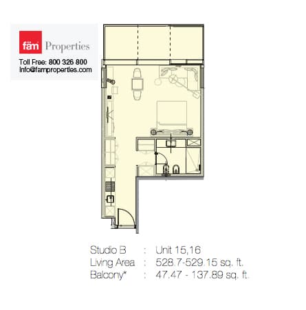 Marquise Square, 0-Bed Floor Plan, type: Studio B - Unit 15,16