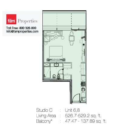 Marquise Square, 0-Bed Floor Plan, type: Studio C - Unit 6,8