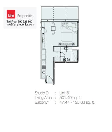 Marquise Square, 0-Bed Floor Plan, type: Studio D - Unit 5
