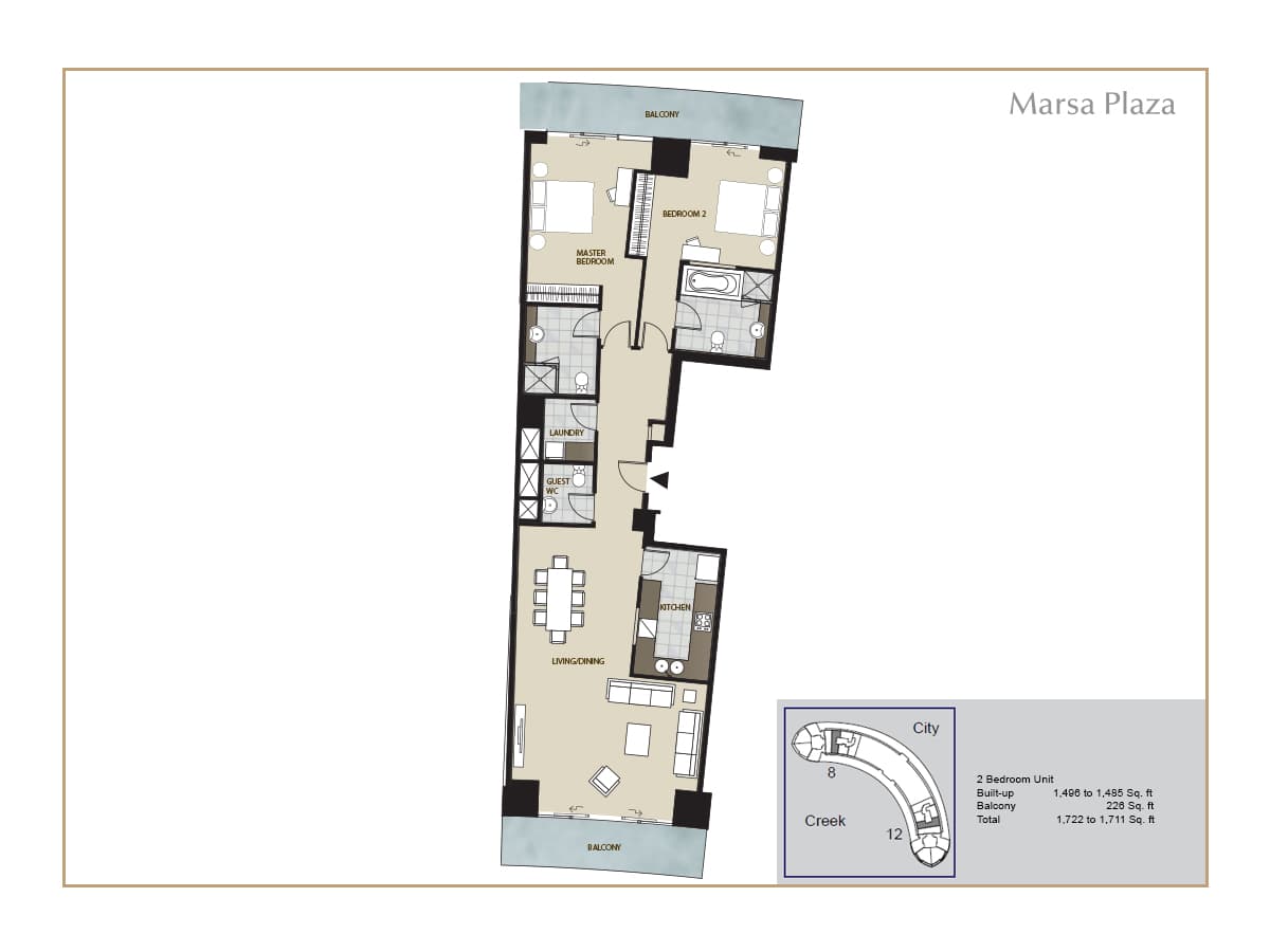 Marsa Plaza, 2-Bed Floor Plan, type: 2 Bedroom