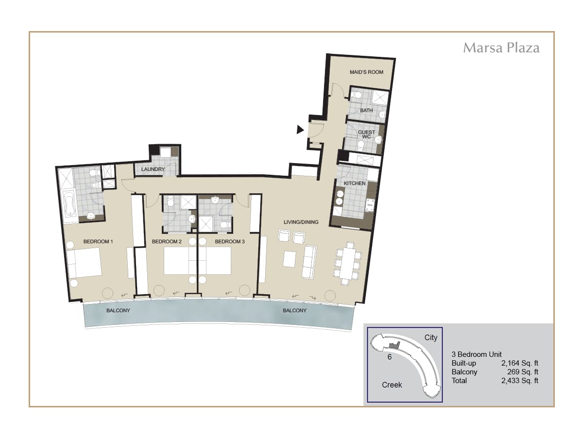 Marsa Plaza, 3-Bed Floor Plan, type: 3 Bedroom