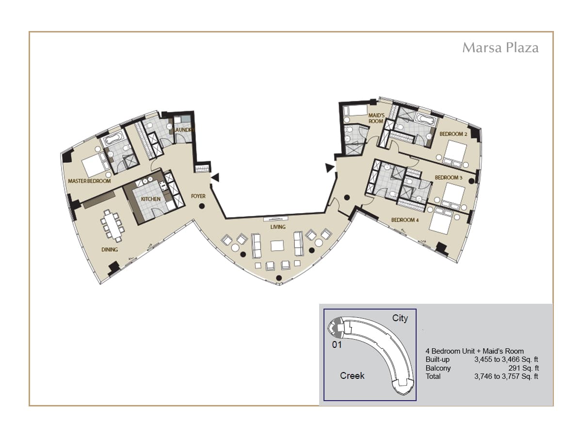 Marsa Plaza, 4-Bed Floor Plan, type: 4 Bedroom