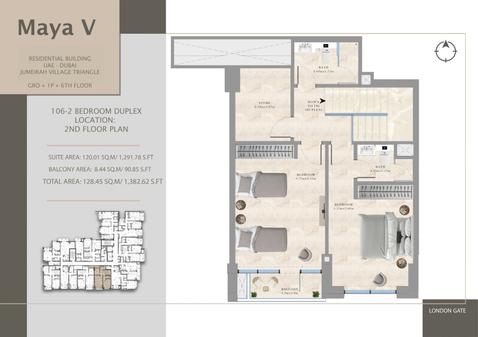 Maya V, 2-Bed Floor Plan, type: