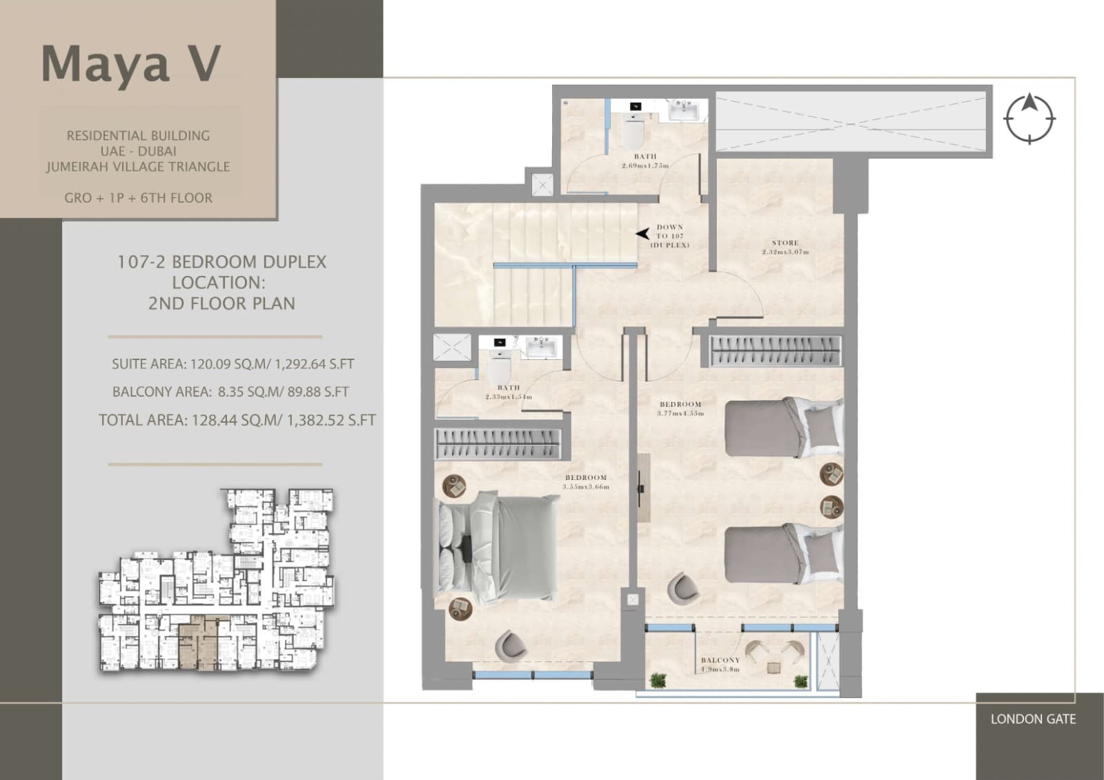Maya V, 2-Bed Floor Plan, type: