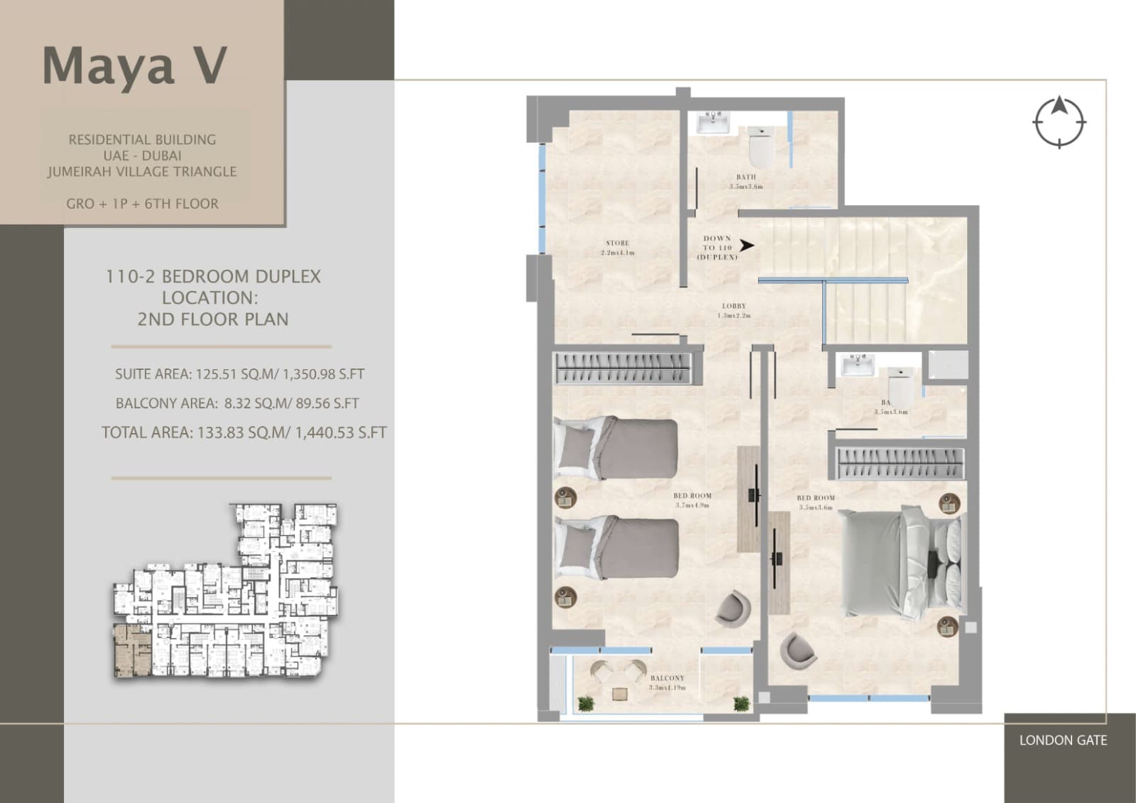 Maya V, 2-Bed Floor Plan, type: