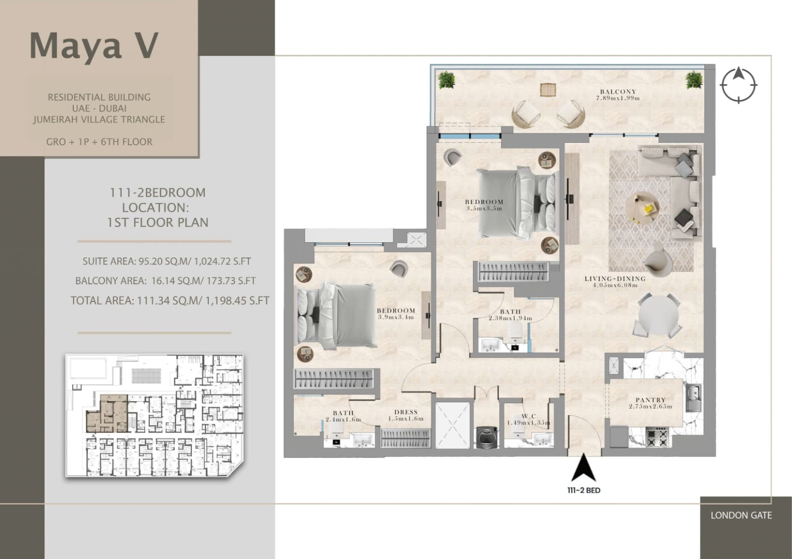 Maya V, 2-Bed Floor Plan, type: