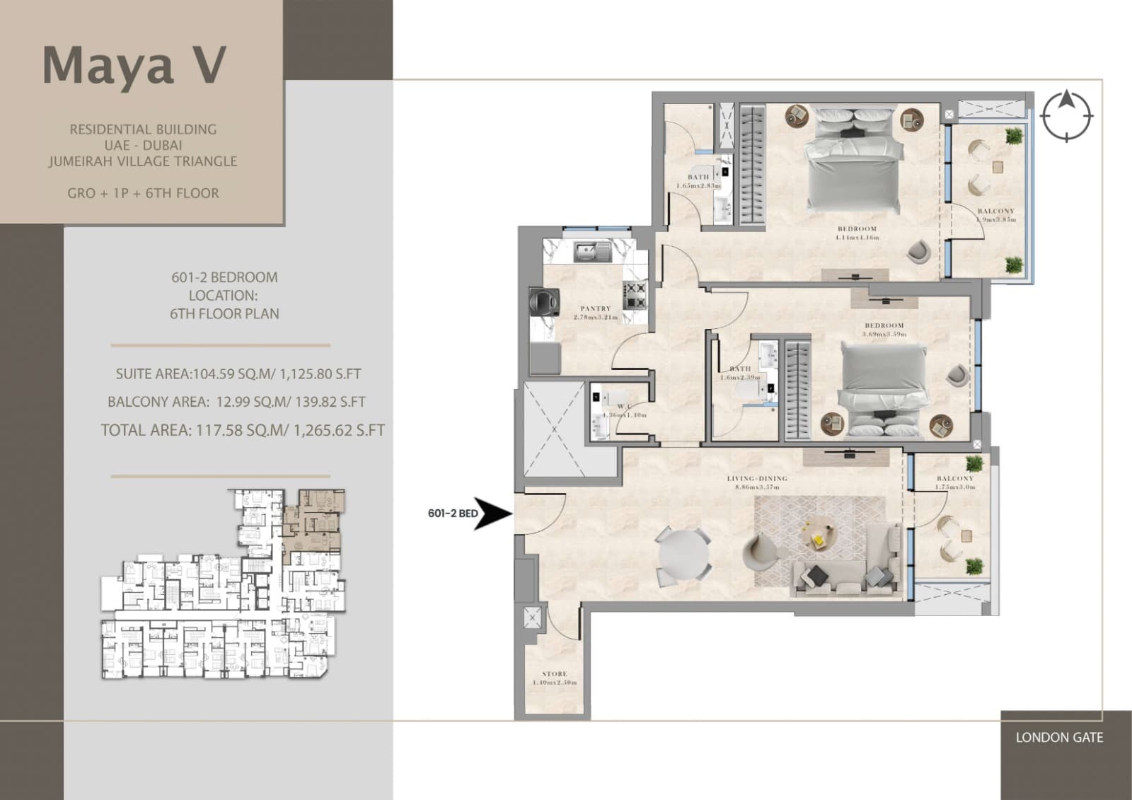 Maya V, 2-Bed Floor Plan, type: