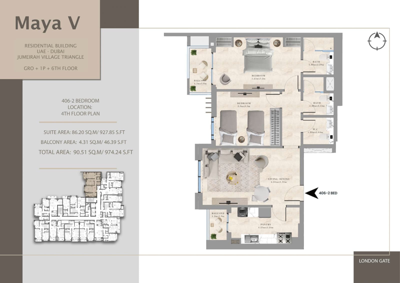 Maya V, 2-Bed Floor Plan, type: