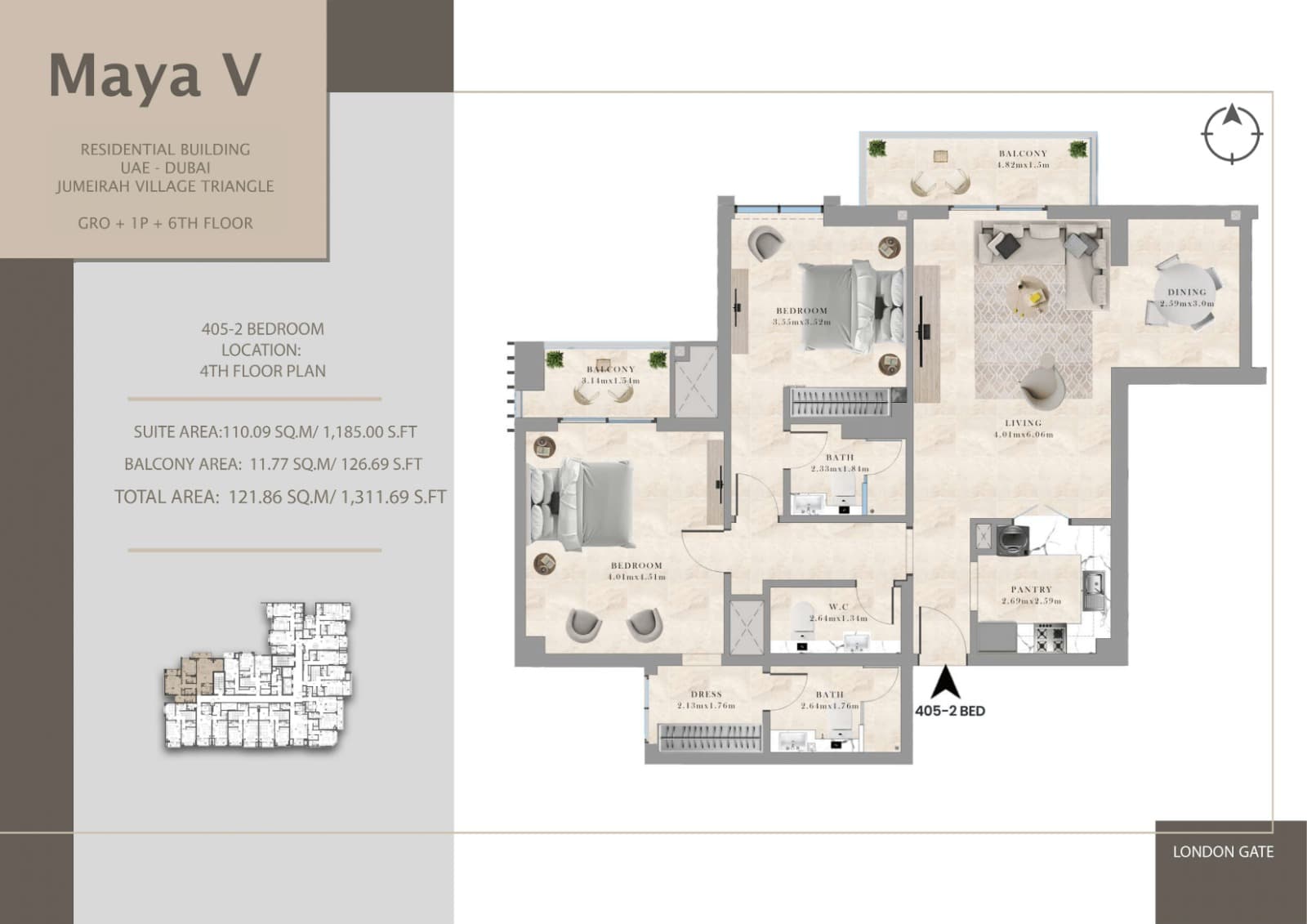 Maya V, 2-Bed Floor Plan, type: