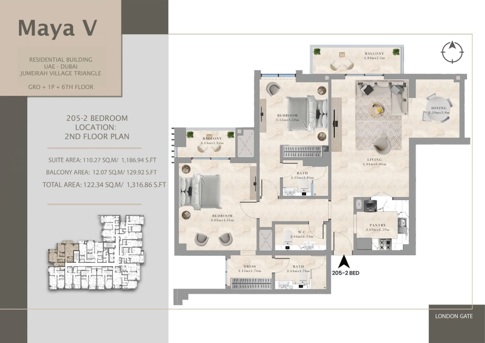 Maya V, 2-Bed Floor Plan, type: