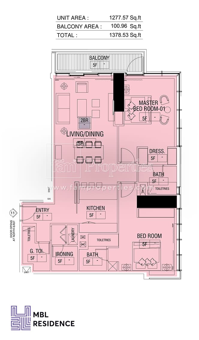 MBL Residence Tower, 2-Bed Floor Plan, type: Floor 5: 2 Bedroom
